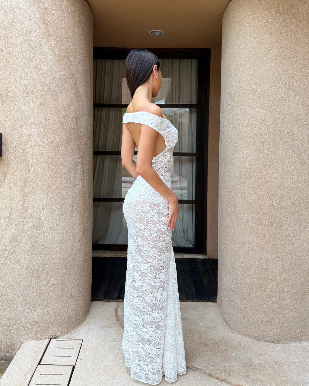 Charlotte Rutched Long Gown in White