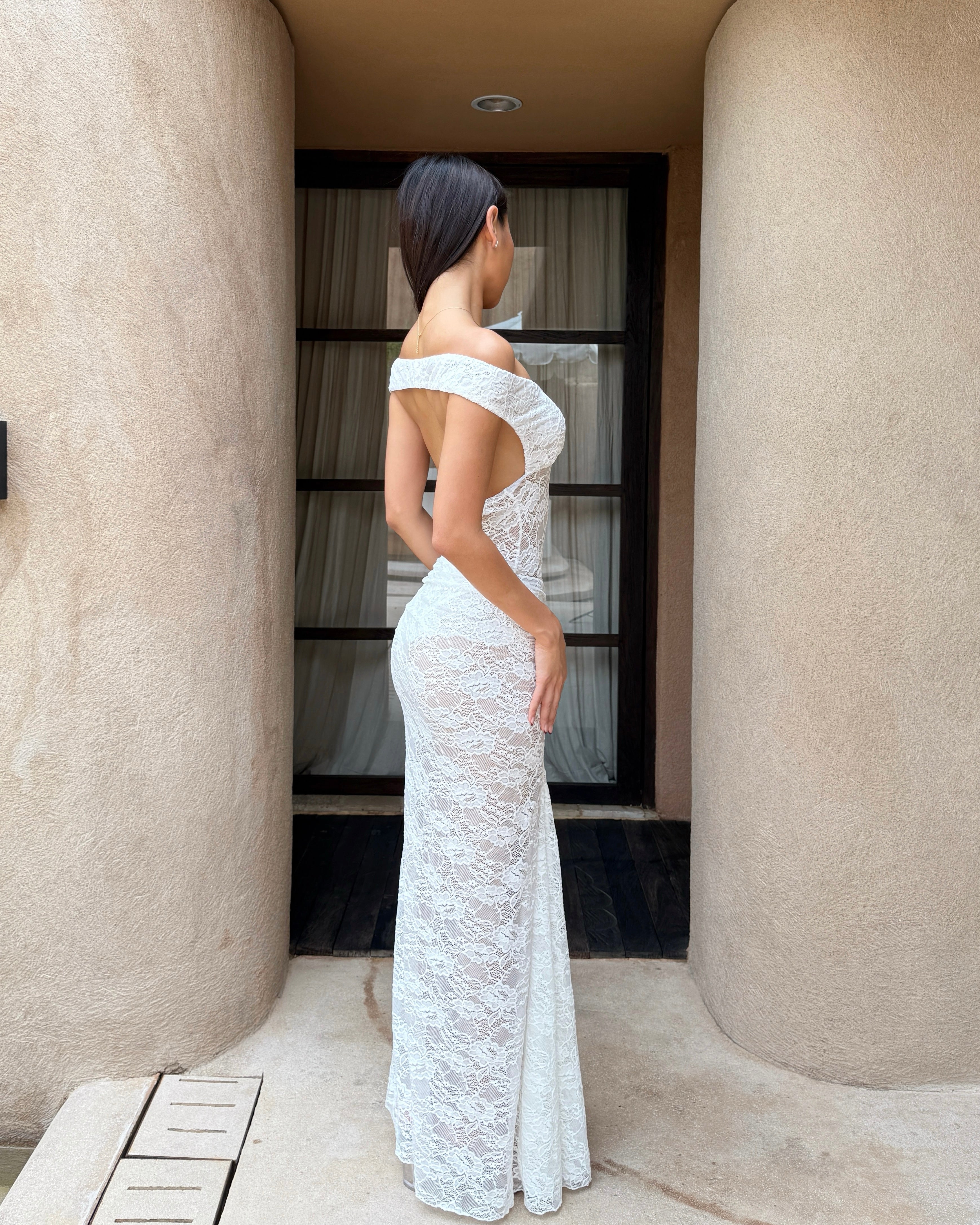 Charlotte Rutched Long Gown in White
